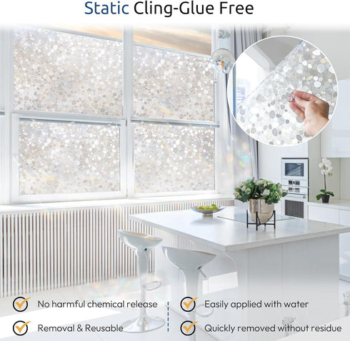 rabbitgoo Window Privacy Film, Decorative Rainbow Window Clings, Static Cling Non-Adhesive Stickers, 23.6 x 78.7 inches