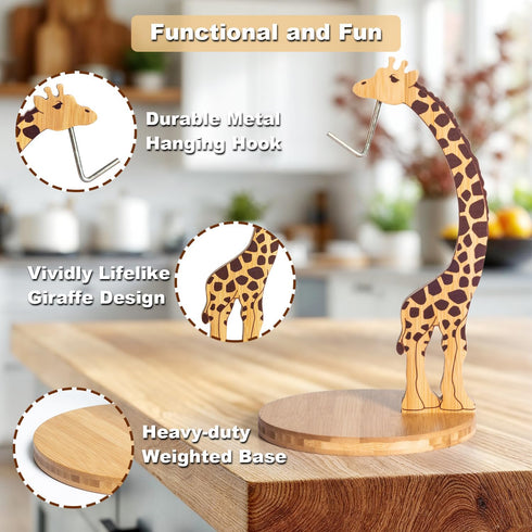 Countertop Giraffe Banana Holder Stand, Bamboo Banana Hanger with Stainless Steel Hook for or Under Cabinet Decorative