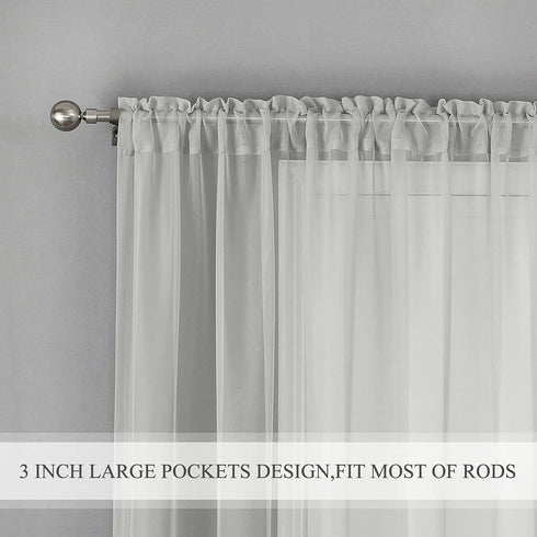 JUSPURBET 2 Pieces Light Gray Window Sheer Curtains, Luxury Solid Semi Sheer Curtain Panel for Living Room Bedroom