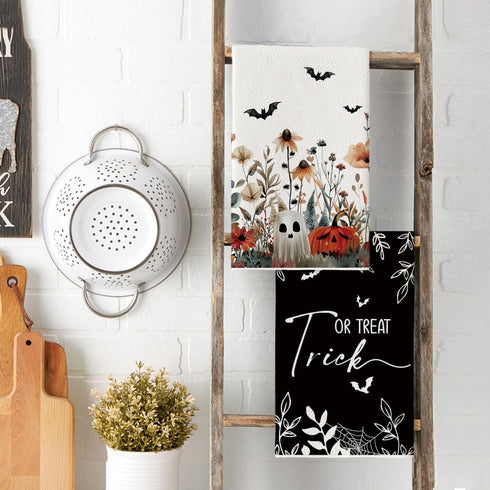 18x26 Inch Set 4 Artoid Mode Ghost Pumpkins Bats Floral Halloween Kitchen Towels Dish Towels, Farmhouse Spooky