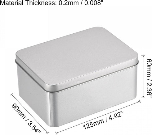 uxcell Metal Tin Box, 4.92" x 3.54" x 2.36" Rectangular Empty Tinplate Containers with Lids, Silver Tone, for Home Organizer, Candles, Gifts, Car Keys, Crafts Storage by uxcell