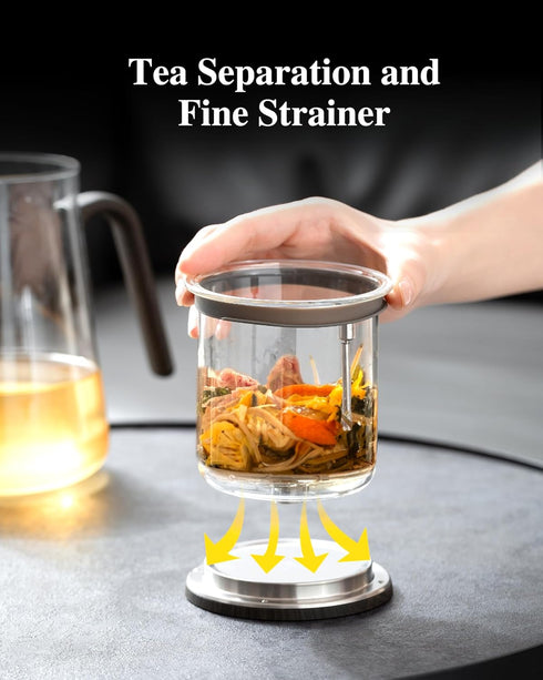 ZENS Magnetic Tea Pot, Large Enchanted Glass Teapot with Infuser and Magnetic Suction Lid for Mess-Free Loose Tea