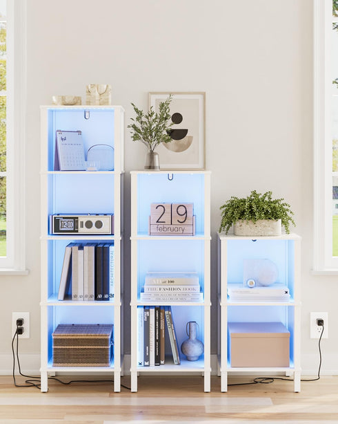 Apetaccat 2-Tier 11 14.2 27.4 Inches, Bookshelf with LED Lights, Modern Bookcase, Open Storage Book Shelf, Small Narrow