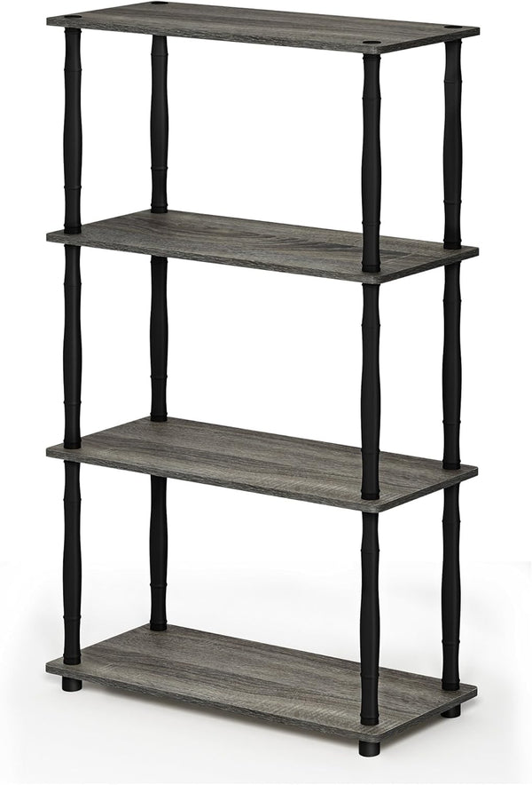 "Furinno Turn-N-Tube 4-Tier Multipurpose Shelf Display Rack, Classic Tubes in French Oak Grey/Black"