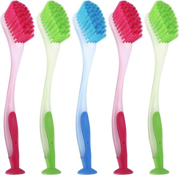 5 Pieces Long Dish Brush with Handle Assorted Color Dishwashing Brush with