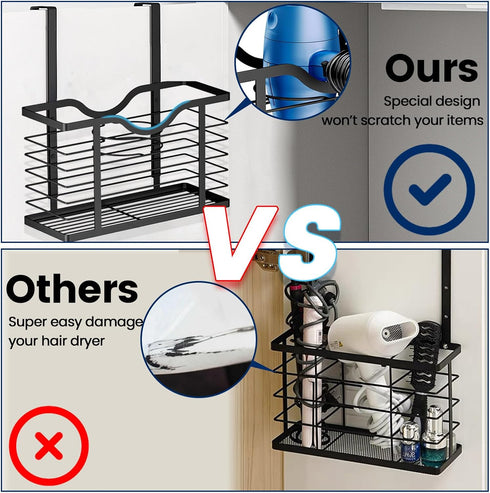 Carwiner Hair Dryer Holder, 2PC Adjustable Height Hair Tool Organizer, Wall Mounted/Cabinet Door Storage for Blow