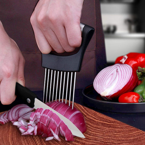 1PCS Stainless Steel Onion Holder Slicer, 2PCS Finger Guard for Vegetables, Tomato, Lemon, Meat