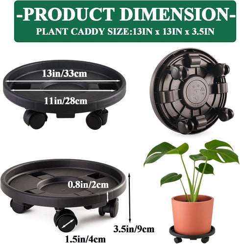 Tulpeed 5 Pack 13 Inch Rolling Plant Stand with Wheels Plant Caddy with Wheels Heavy Duty Plant Dolly Roller Base