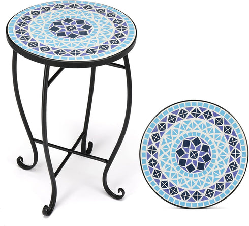 Bonnlo Mosaic Side Table Livingroom Coffee Table Plant Table Outdoor Garden Patio Balcony