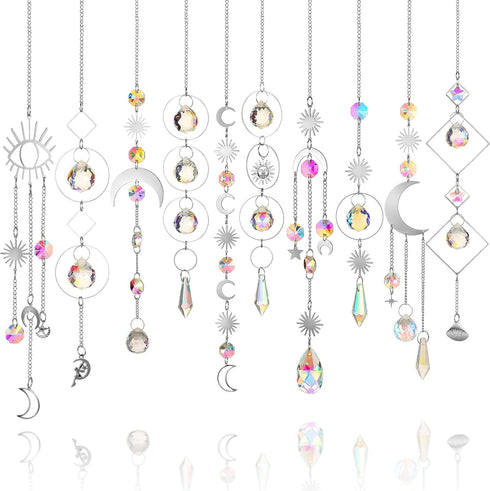 Ysleen 10 Pcs Colorful Crystals Suncatcher Hanging Sun Catcher for Window with Chain