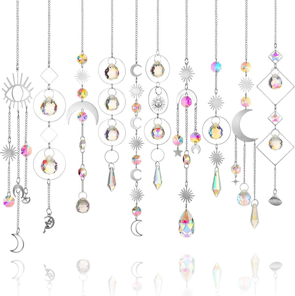 Ysleen 10 Pcs Colorful Crystals Suncatcher Hanging Sun Catcher for Window with Chain