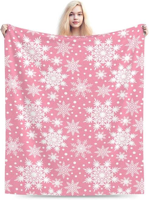 Perinsto Winter Snowflakes Pink Throw Blanket Ultra Soft Warm All Season Christmas Decorative