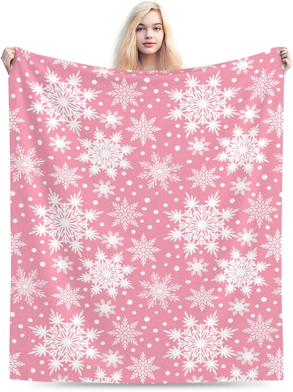 Perinsto Winter Snowflakes Pink Throw Blanket Ultra Soft Warm All Season Christmas Decorative