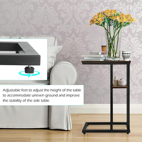 C Shaped Side Table for Sofa, Couch End Table for Small SpacesSkinny Couch Side Tables Slide Under Sofa Bed,Snack Table