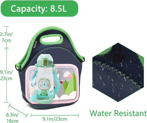 VASCHY Lunch Bag for Kids - Insulated Neoprene Lightweight Lunch Box for Boys and Girls, Dinosaur Design