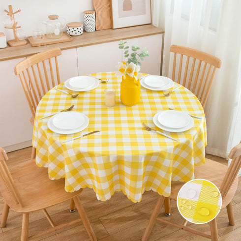 MANGATA CASA Yellow Gingham Round Tablecloth-Checkered Table Cloth Waterproof Kitchen & Table Linens-Polyester Buffalo Plaid Wrinkle Free Table Cover(Light Yellow 60R inch) by MANGATA CASA