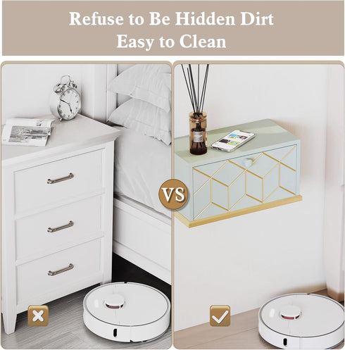 Modern Green Floating Nightstand with Flap Door - Compact Wall-Mounted Design