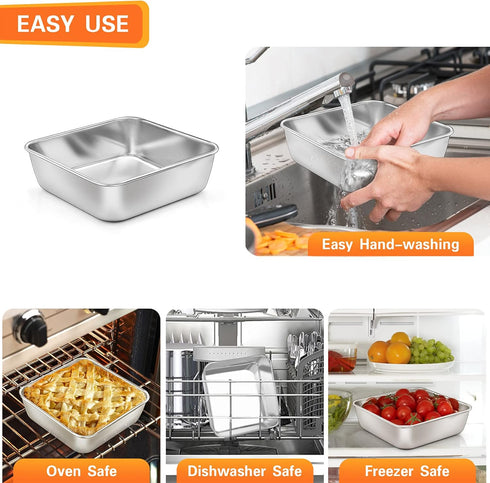 P&P CHEF 6 Inch Square Cake Baking Pans, 2 Pcs Stainless Steel Lasagna Brownie Pan for Small Birthday Cake, Leakproof
