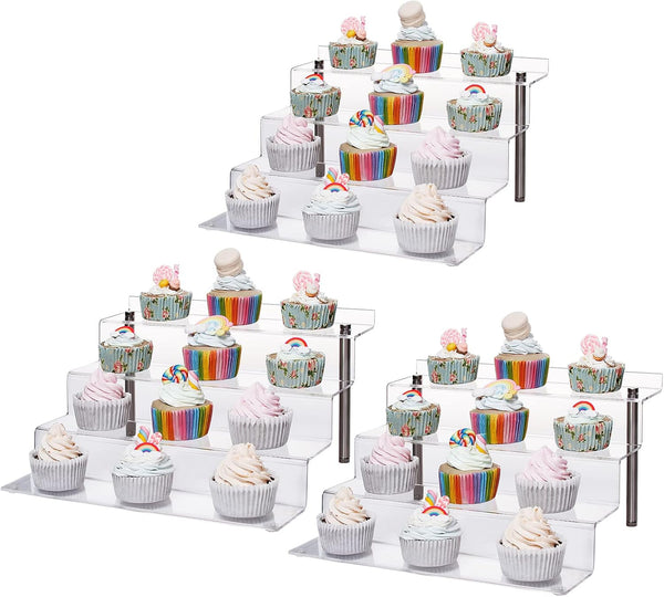 Acrylic Riser Shelf, 4 Tier Clear Display Stand for Collectibles, Cupcakes, Perfumes, 11.8 x 10.8 x 6.5 in