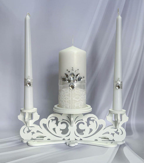 Unity Candle Set for Wedding Ceremony & Reception – 6” Pillar & Two 10” Taper Candles – Handmade in USA, White