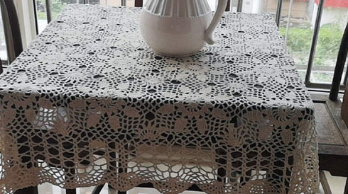 Damanni Beige Cotton Handmade Crochet Lace Tablecloth Doilies - Square, 31 Inch by 31 Inch