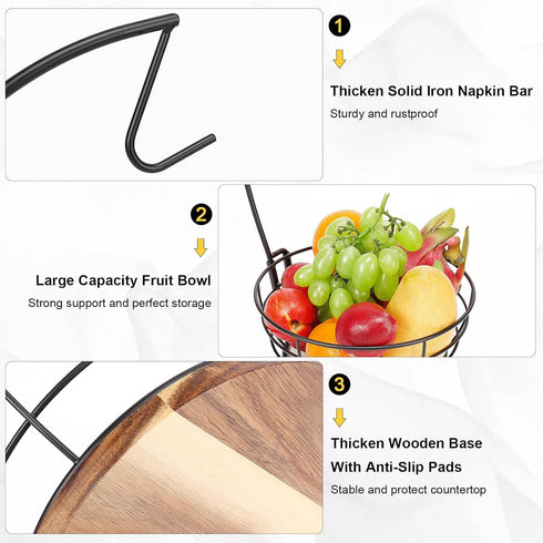 Countertop Livabber Fruit Basket Bowl with Banana Hanger, Modern Standing Fruit Vegetable Bowl Storage, with Banana