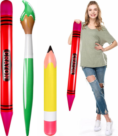 3 Pcs Inflatable Crayons Balloons Decoration Set Giant Large Crayons Pencils Paint