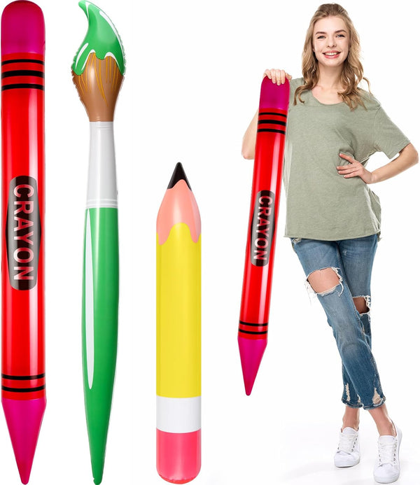 3 Pcs Inflatable Crayons Balloons Decoration Set Giant Large Crayons Pencils Paint