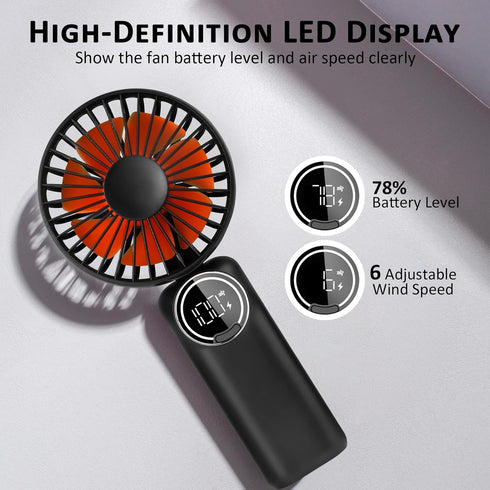 Portable Handheld Fan, Mini Desk Fan with LED Display, 180° Foldable Neck Fan for Travel Outdoor (Black)