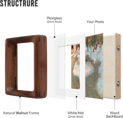 2x3 2.5x3.5 2.5 3.5,Plexiglass,Tabletop Walnut Wood Picture Frame,Picture with Mat or Without Mat,Standing Desk Photo