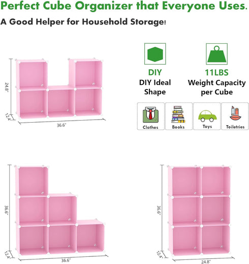 6-Cube Closet 36.6" 12.4" 36.6" UPCS06P C&AHOME Cube Storage Organizer, Shelves Units, Cabinet, DIY Plastic Modular