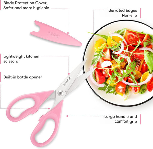 iBayam Kitchen Scissors All Purpose Kitchen Shears 8.5" Cooking Scissors with Sheath, Pink Kitchen Accessories, Household Appliances Home Essentials, Kitchen Gadgets Utensils, House Decor by iBayam