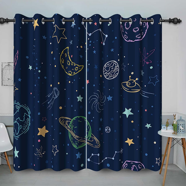 Baocicco Navy Blue Space Curtains for Boys Room Cartoon Stars Planets Theme
