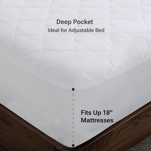 Sleep Philosophy King Mattress Pad, Cotton Classic Cloud Quilted Protector, Fits Up to 16", Machine Washable, White