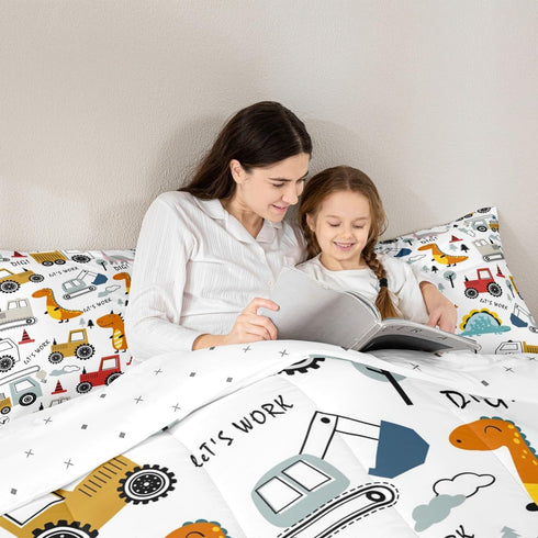 Set Set Set Set 1 Feelyou Construction Comforter Kids Cartoon Dinosaur Comforter Cover for Boys Equipment Trucks