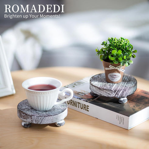 4 Counter Romadedi Farmhouse Wood Riser for Display- pcs Rustic Decor Mini Wooden Pedestal Stand Decorative Round Tray