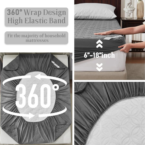 Waterproof Mattress Protector, Twin Size Mattress Pad with Deep Pocket, Soft & Breathable Dirt-Proof Cover (Gray)