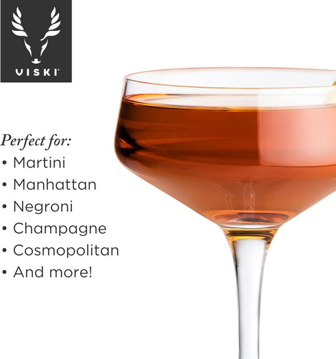 Viski Raye Set of 2 Angled Stemmed Crystal Coupe Cocktail Glasses, 7oz, Drinkware Set