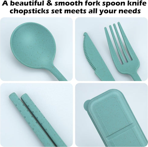 Reusable Utensils Set with Case, 4 Sets Portable Chopsticks, Knife, Fork, Spoon for Lunch Box, Travel Daily Use