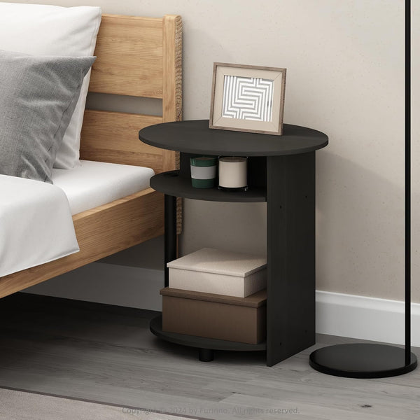 Furinno TIDUR Night Stand, 3-Tier Oval Nightstand with Round Edge Tabletop, Open
