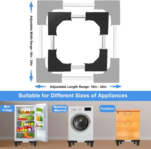Mini Fridge Stand Adjustable Universal Base - Washer Dryer Pedestal for Refrigerator, Washing Machine, Black