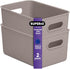 Superio Ribbed Collection - Medium Taupe Decorative Plastic Open Home Storage Bins Organizer Baskets (2 Pack) for