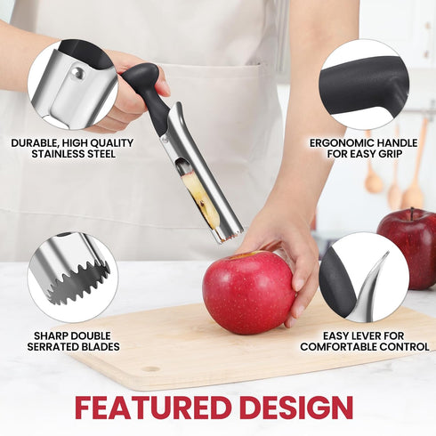 SCHVUBENR Premium Apple Corer Tool - Easy to Use and Clean, Sturdy Stainless Steel Core Remover for Apple and Pear