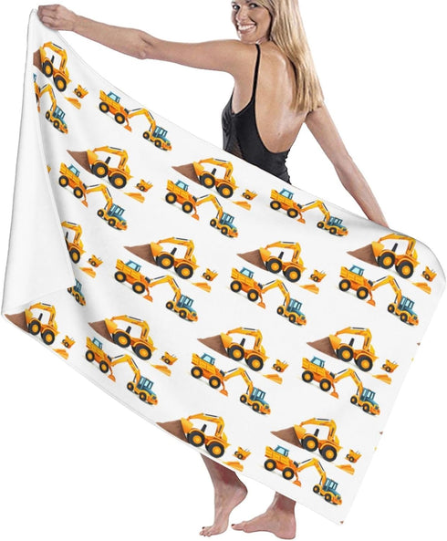 Ouqiuwa Boy's Favorite Toy, Cartoon Machinery Excavator Truck and Loader, Microfiber Soft Large Shower Towels
