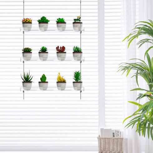 OtNiap 3-Tier 16In, Clear Hanging Window Plant Shelves Height Adjustable Acrylic , Indoor Windows Wall Hanging Plant