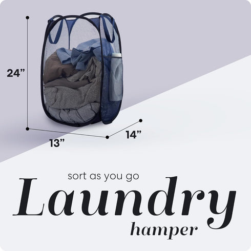 Handy Laundry Collapsible Mesh Pop Up Hamper - Wide Opening with Side Pocket, Breathable, Sturdy, Foldable,
