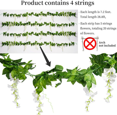 Mavee Artificial Wisteria Vine Garland Hanging Decor - 28.8ft Silk Flowers with Ivy Leaves for Wedding, Home Floral