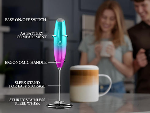 Zulay Executive Series Ultra Premium Gift Milk Frother for Coffee, Handheld Foam Maker with Deluxe Radiant Finish