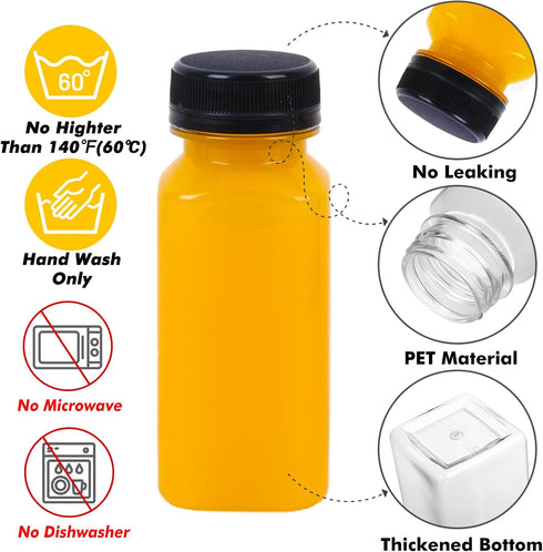 36pcs 6oz BAKHUK Empty Plastic Juice Bottles with Caps, Reusable Clear Bulk Beverage Containers for Juice, Milk