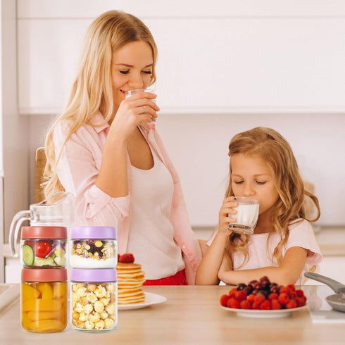 9oz 16oz 6Pack(Red, Hoa Kinh Overnight Oats Jars with Lids, & Leak Proof Small Jars for Overnight Oats, Cereal, Clear